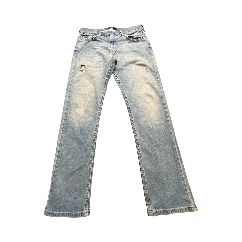 Hollister Slim Straight Jeans Mens 32x30 Light Wash Distressed Epic Flex Western